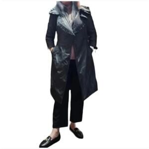 Burberry Vintage Trench Coat pleated/ ruffle trim collar Black Lightweight sz 42